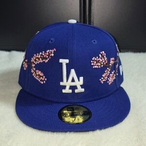 New Era LA Dodgers Royal Blue Cherry Blossom Custom Handmade59FIFTY Fitted Hat